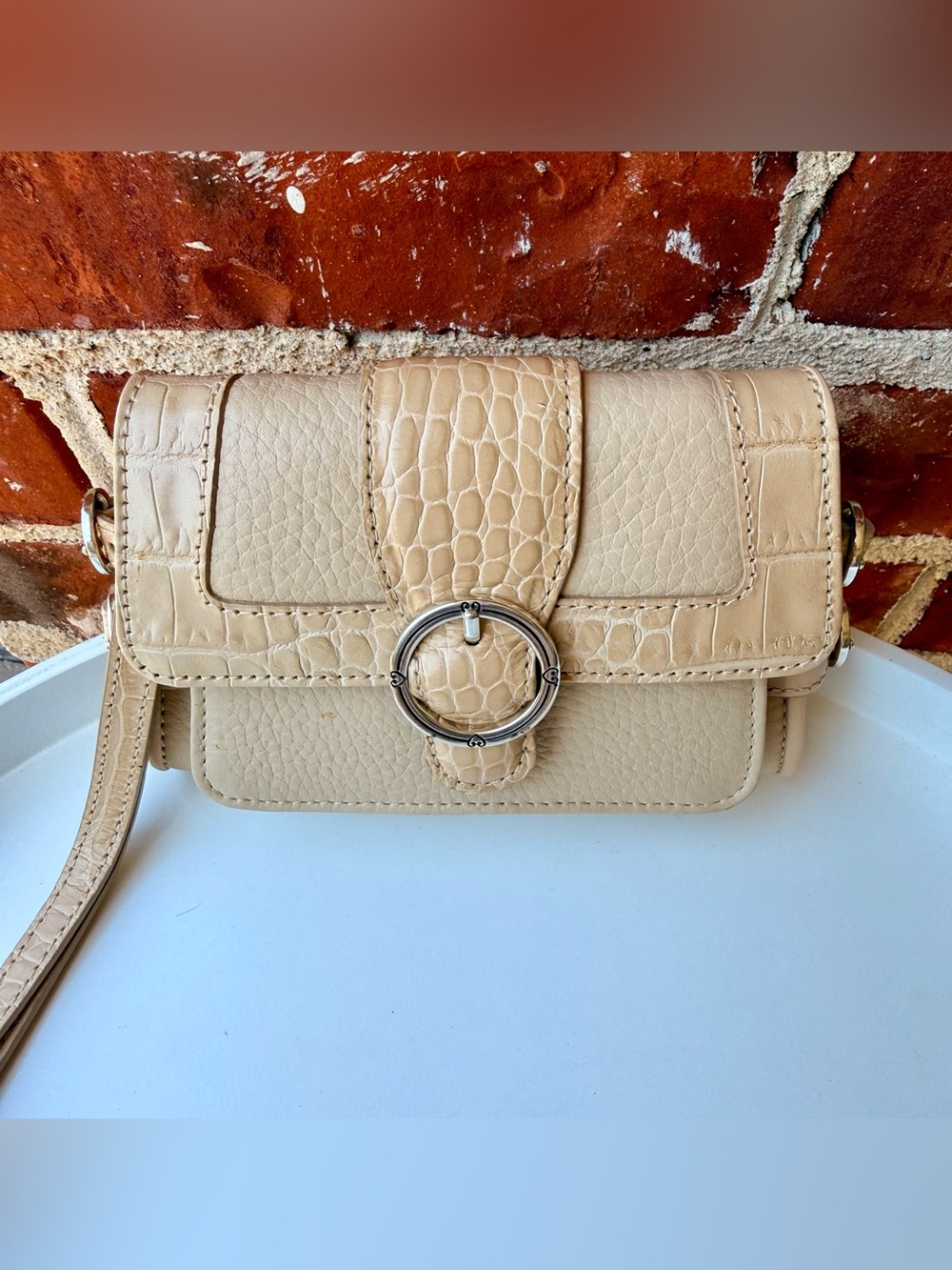 Brighton Croc-Embossed Clutch or Small Crossbody with Silver Buckles